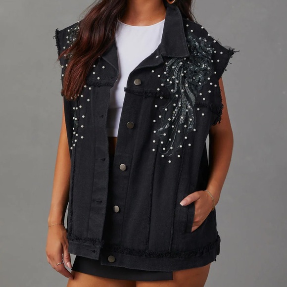 Vici Jackets & Blazers - Vici Black Studded Oversized Denim Vest NWOT